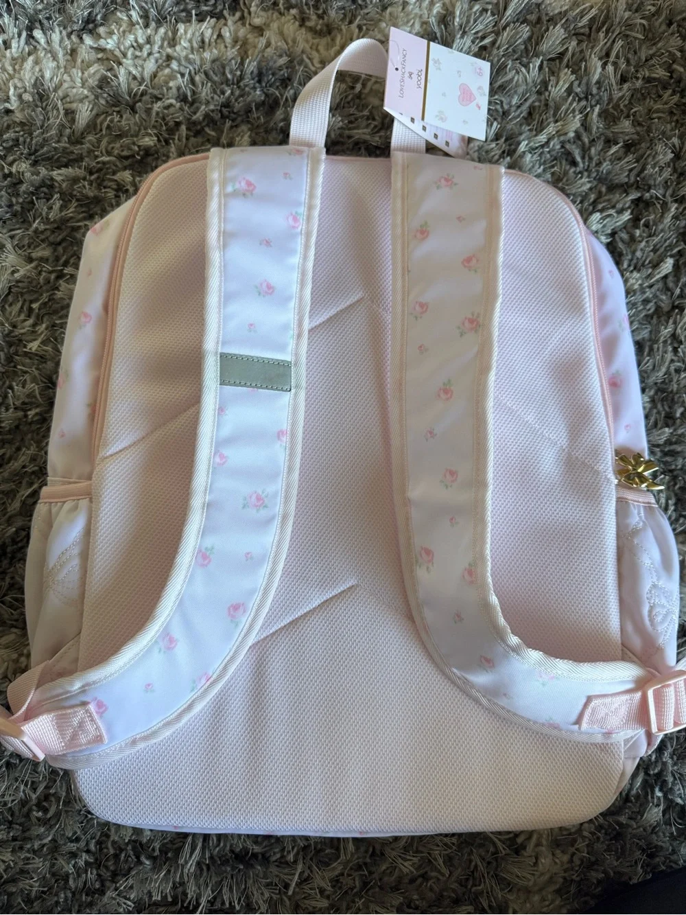 Kids Pink Quilted Backpack with Bow Charm